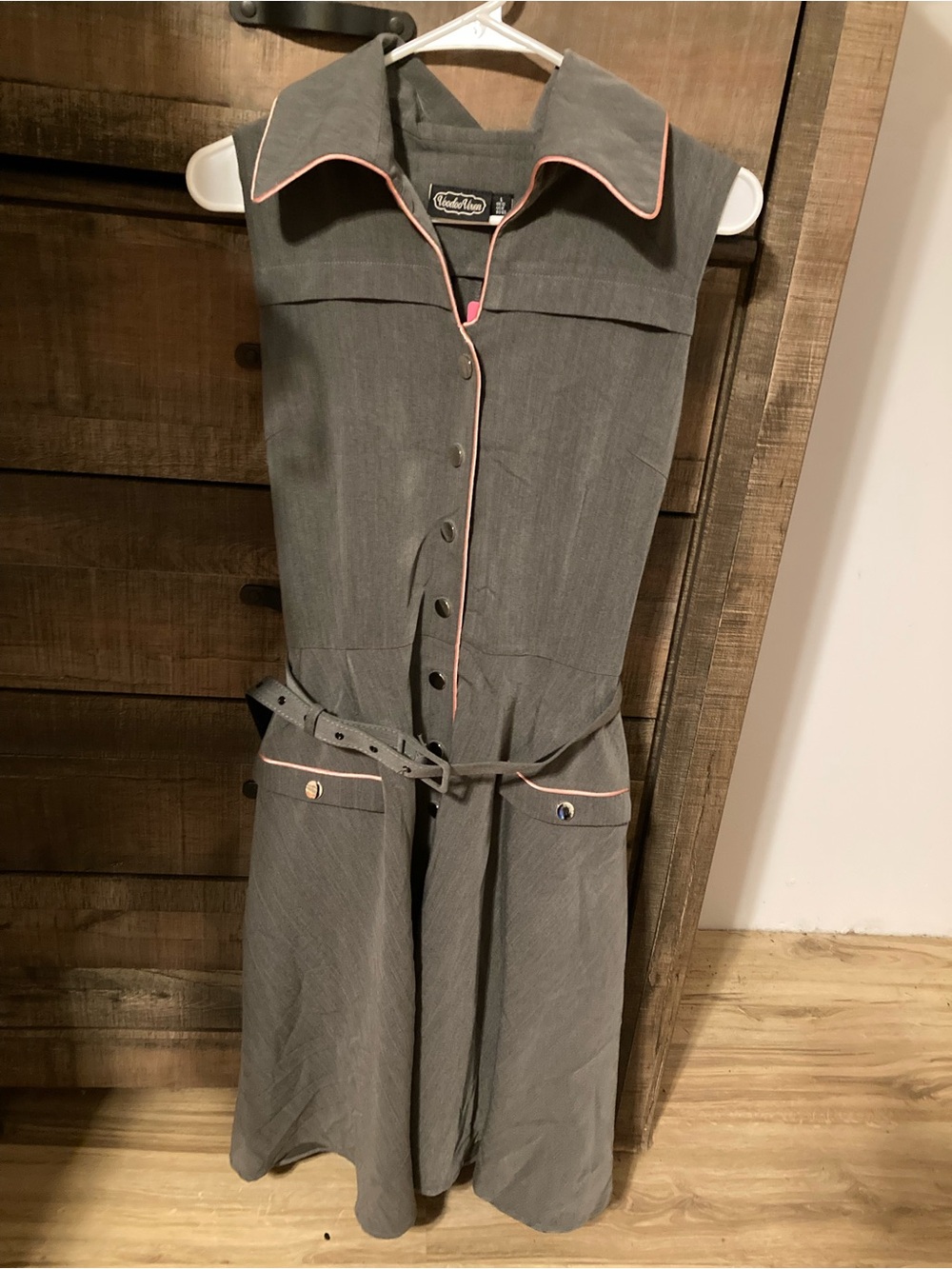 Voodoo Vixen Gray Sleeveless Jumpsuit with Pink Piping